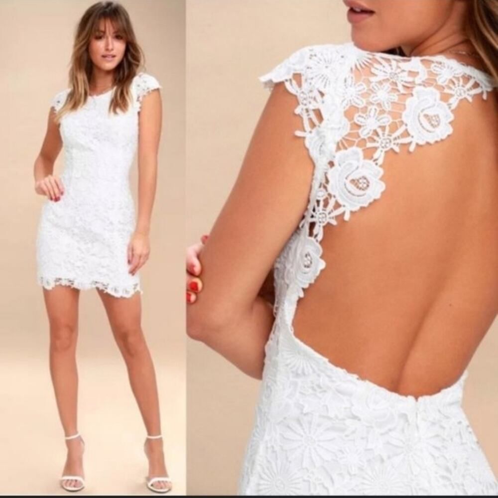 Lulu's White Floral Lace Open-Back Mini Dress